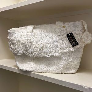 NEW Japanese white floral pattern flower handbag tote purse hand made